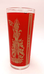 Ser of 3 Culver Red and Gold Siam Thai Goddess Glasses Highball 6 1/2” Tall 1960