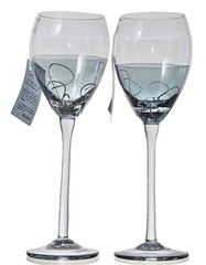 ION TAMAIAN Art Glass Wine Glass Blue Tint Set/2 Hand Painted Signed Romania New