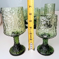 Vintage Lenox Crystal Hand Blown USA Green Art Glass Stemware Set 8 Textured