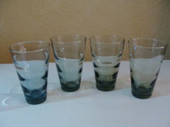 Vtg Libbey Smoke Ripple Saturn Optic Pattern 4 Highball Flat Tumblers 5 1/4″