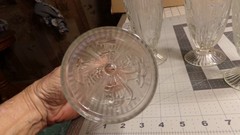 4 Jeanette Iris & Herringbone Clear Footed Water Tumblers/Glasses. 6 1/8″