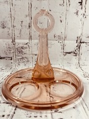 Vintage 1930’s Pink Depression Glass Plate Cup Caddy 8×8″ Dunbar Holds 4