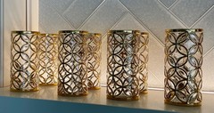 RARE Set of 8 Imperial Glass Sortijas de Oro 22K Gold Tumblers 5 3/4” MCM