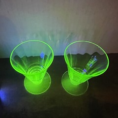 Tiffin Green Depression Uranium Glass Tumbler Footed Optic Parfait Cordial