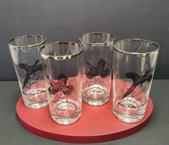 Vtg 70s Federal Glass Flying Water Fowl Tumbler Silver Rim Hunting Birds Set 4