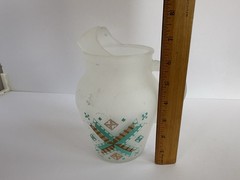Vintage Gay Fad Frosted Pitcher Signed Geometric Windmill Pitcher Turquoise Gold