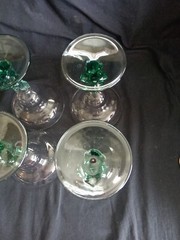 Set Of 4 VTG Cristal D’arques Durand Siesta Clear/Green Margarita Glasses 10oz.