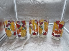 Vintage Libbey Set Of 5 Summer Glasses Tumblers Tropical Fruit EUC Rare