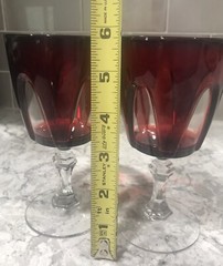 Pair Of VTG Cristal d’ Arques Ruby Red Cut to Clear Gothic Wine Water Glasses