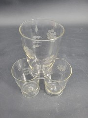 Set of 3 Vintage MCM Floral Etched / Frosted Juice Glasses / Tumblers – 12oz