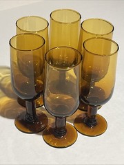 VTG Set of 6 Stemmed 3 oz Amber Glass Cordial Sherry Port Wine Liquor Glasses