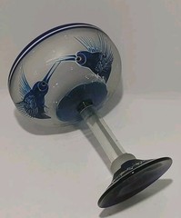 Vintage Margarita Glass Hand Blown & Painted Cobalt Blue Rim Birds 6.25″ Mexico