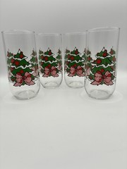 Christmas Tree Highball Glasses with Red and White Striped Bow by Luminarc (4)