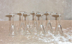7 VTG Dove Trumpet Cordial Glasses Etched Crystal Stemmed Barware 4 1/4″