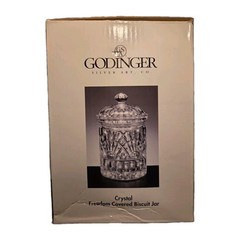 NIB Godinger Silver Art Co, Crystal Freedom Biscuit Jar 8″ H x 4-1/2″ D