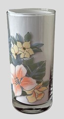 Set of Three Floral Glassware Tumblers with Peach and Yellow Flowers 5″ Vintage