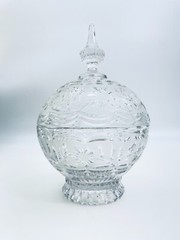 VINTAGE ZAJECAR 11″ TALL FOOTED COMPOTE CANDY DISH 24% LEAD CRYSTAL FLORAL CUT