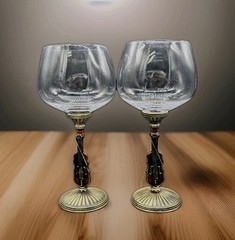 2 Bejeweled Enamel On Brass Metal Cello Musical Instrument Stemware Wine Goblets
