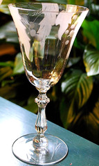 Vtg Set 7 HUNTINGTON OPTIC CRYSTAL Water Goblets FROSTED DRAPED LEAVES c1931