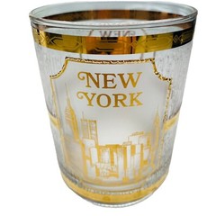 Pair New York Culver 22k Gold Lowball Whiskey Glass Tumblers WTC Twin Towers MCM