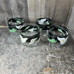 Sango Black Lilies Quadrille Glasses Tumblers Set of 4 Juice Cocktail 8oz 1980s