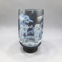 Libbey Mary Gregory Glass 5.5″ Blue White Raised Relief 14ozTumbler Boy Girl MCM