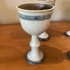 Vintage Studio Pottery Stonewear Wine Goblets Earth Tone Speckled Brown Set Of 6