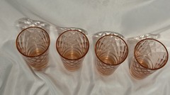 (4) 9oz Flat Tumblers by Jeanette Glass Chantilly Pink Diamond Optic Saturn Base
