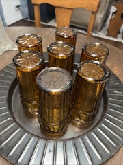 Set Of 7 Amber Gold Wheaton Bulls Eye Tumbler Glass 16 Oz