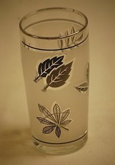 Libbey Silver Foliage Swanky Swig Juice Glass Silver Leaves Frosted Band