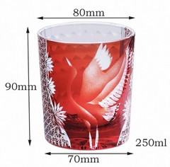 Red Japanese Style Edo Kiriko Glass Whisky Glass Tumbler Hand Cut To 8oz Gift