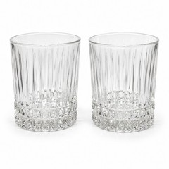 Vintage Clear Cut Glass Lowball 2 Tumblers Pair Heavy Barware Whiskey Glasses