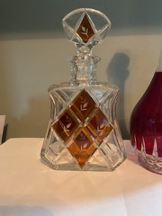 2 Vintage Cut-to-Clear Crystal Decanters~Topaz~Ruby or Cranberry