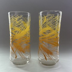 VTG Libbey Golden Wheat Harvest 6.5″ Glass Tumblers Cup Set of 2 MCM Barware
