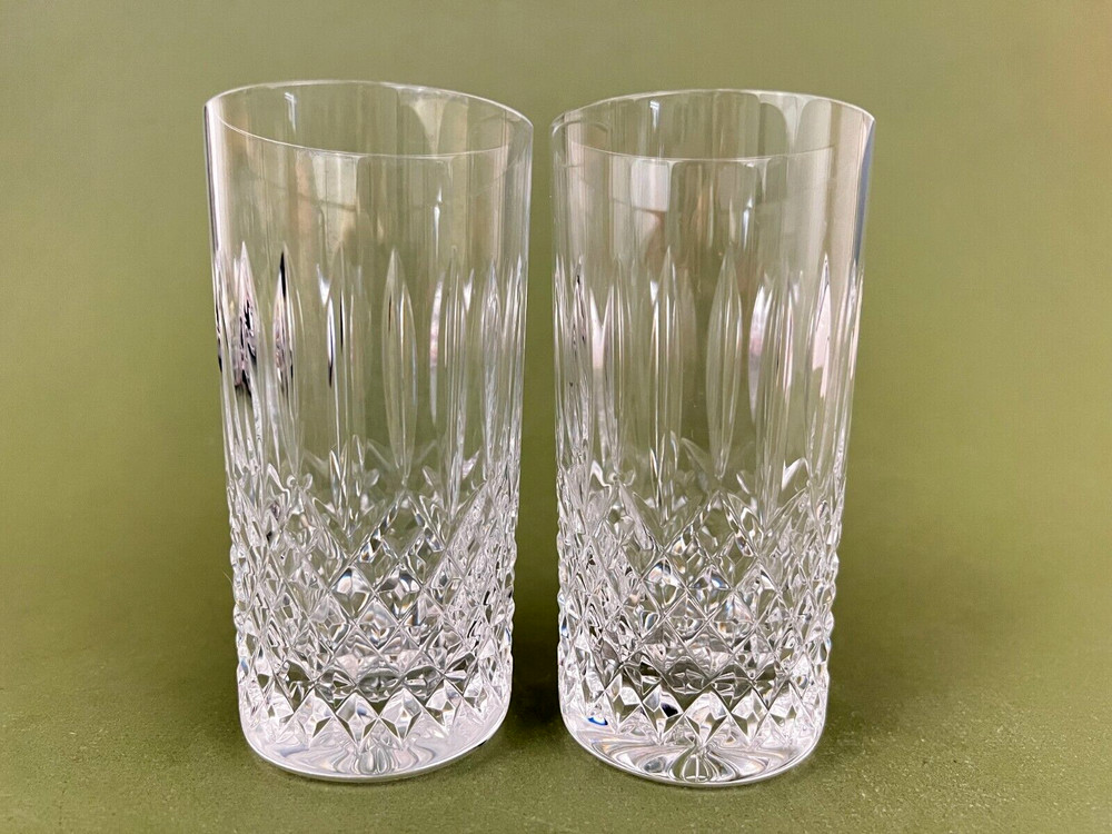2 Waterford Ballybay Criss Cross Vertical Cut Crystal Highball Glasses 5 1/2»