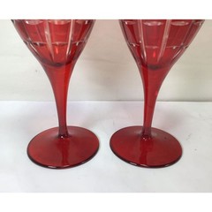 Red Cut Crystal Goblet Wine Glasses – Set of 2 Crystal Goblet Wine Glasses