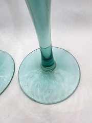 Hand Blown Teal Green Wine Glass Goblets Set of 2 9.5″ Tall Pontil Heavy Artisan