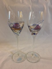 Set of Set (2) GMG Mosaic Liquor or Cocktail Glasses 7 1/2″ H Made in Romania