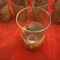 (8) 8oz Highball Glasses Leather Holder Western Cowboy Ranch Brand ML Leddy