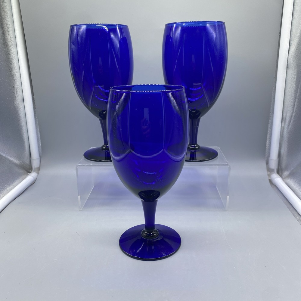 x3 Libbey Glass Premiere Cobalt Blue Ice Tea Water Glasses Classic