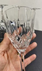 Set Of 4 Cut Glass Crystal Flared Diamond Pattern Hexagon Stem 7.25” Scalloped