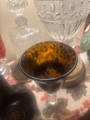 Vintage Hand-Blown Tortoiseshell Art Glass Goblet – 7.5” – Amber & Dark Spots