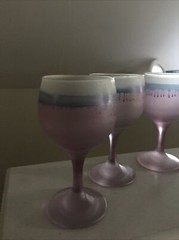 Vtge Frosted Hebron Glass Drip Purple Pedestal Hand Painted Wine/Cordial Set-4