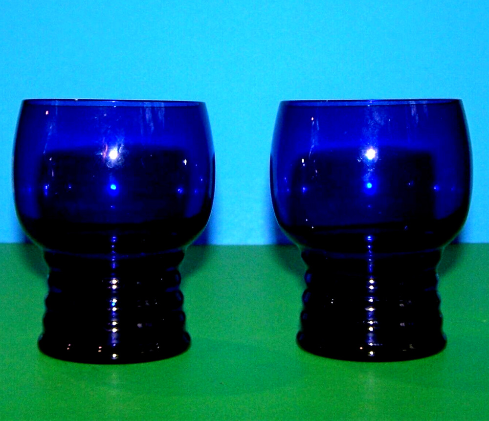 LOT 2 Shaeffer COBALT BLUE TUMBLERS 4″ tall International Glass Depression ExCon