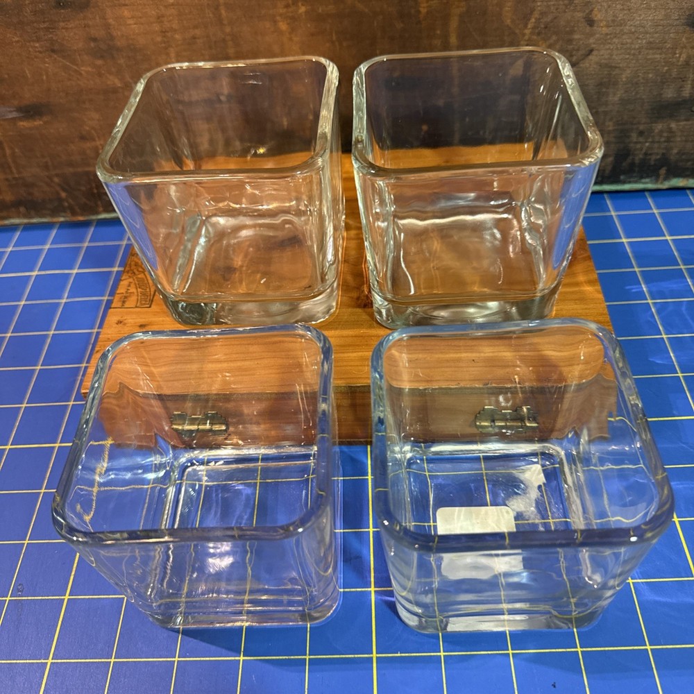 4) Libbey #5475 Double Old Fashioned Set Square Drinking Tumblers RARE EUC