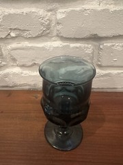 Indiana Glass Teal Kings Crown Thumb Print Goblet Vintage