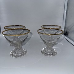 Boopie CANDLEWICK Sherbet /Dessert Gold Rim Glasses Set of 4 Beaded Base. 3.5”