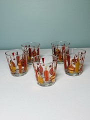 Gay Fad Tom Collins MCM Bordeaux Tumbler Whisky Glasses 3 1/4″ Set Of 5