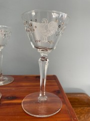 5 Vintage Libbey Rooster Glasses Chanticleer Cocktail Cordial MCM Barware Gold