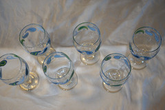 6 MCM LIBBEY CRISA BLUE TEAL PAISLEY PATTERNED GOBLETS WINE GLASSES 7″